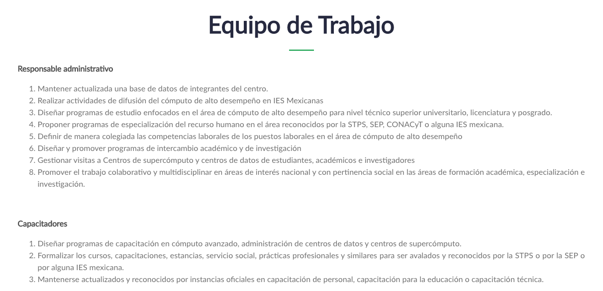 Tabla 3.&nbsp; Capturas de pantalla del centro de excelencia en cómputo avanzado.