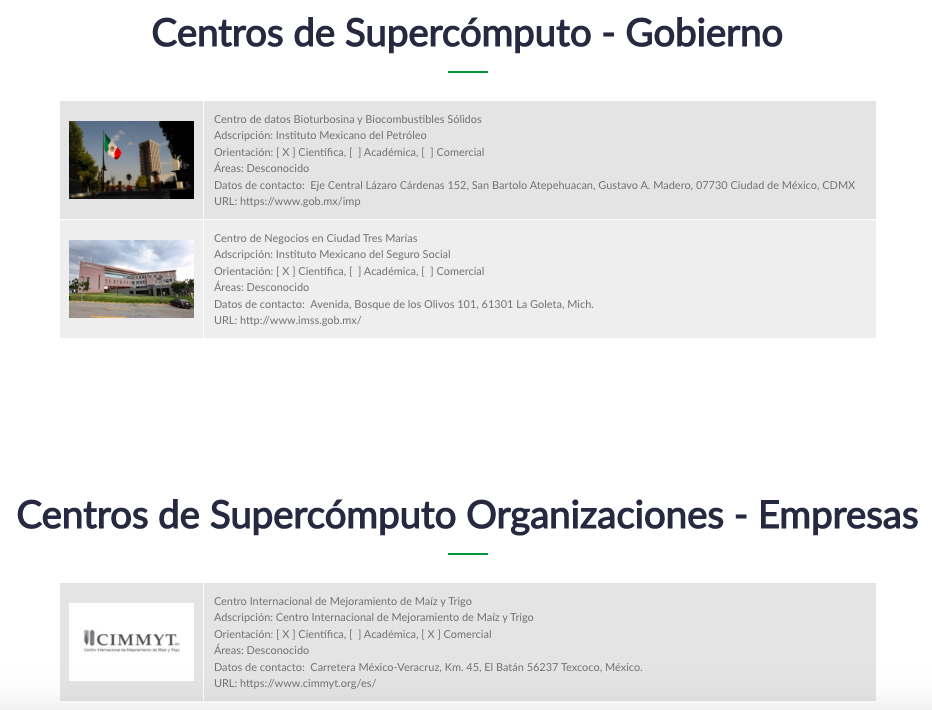 Tabla 3.&nbsp; Capturas de pantalla del centro de excelencia en cómputo avanzado.