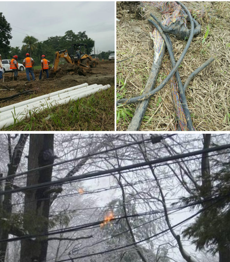 Figura 1. P. Rodríguez y B. Kenigsztein, “Ejemplos de daños a estructuras de cableado. (a) Daño afecta servicio de Cable & Wireless en Chilibre, (b) Causas más extrañas y molestas de rotura de cables de fibra óptica,” 2016. [Fotografía]. Disponible en:&nbsp;https://www.tvn-2.com/nacionales/Dano-servicio-Cable-Wireless-Chilibre_0... https://www.xatakamovil.com/conectividad/las-10-causas-mas-extranas-y-mo... [Consultado en junio 22, 2020].
