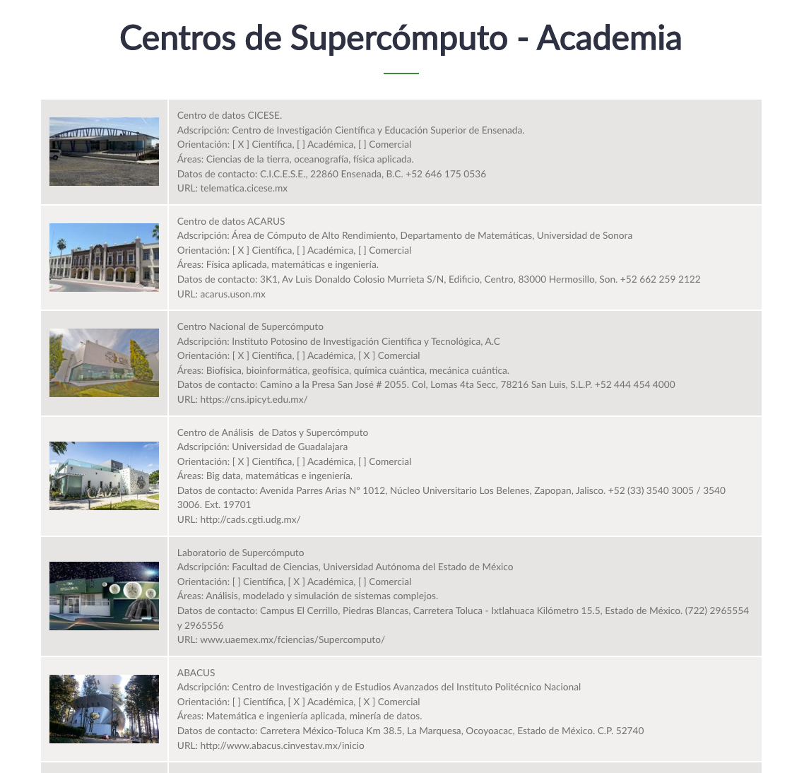 Tabla 3.&nbsp; Capturas de pantalla del centro de excelencia en cómputo avanzado.